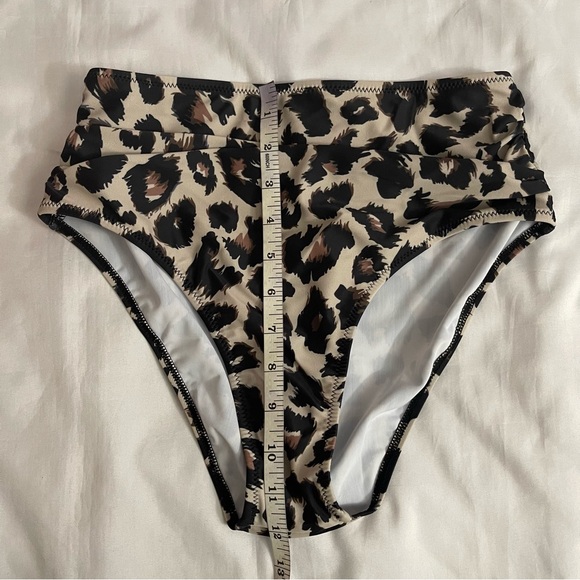 Red swimwear top leopard print bikini bottom two piece set - Picture 8 of 11